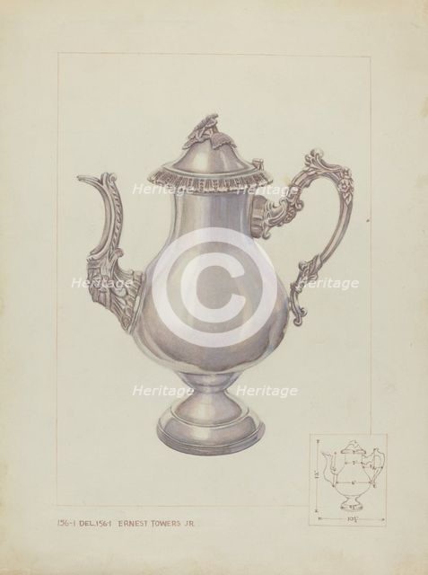 Silver Coffee Pot, c. 1937. Creator: Ernest A Towers Jr.