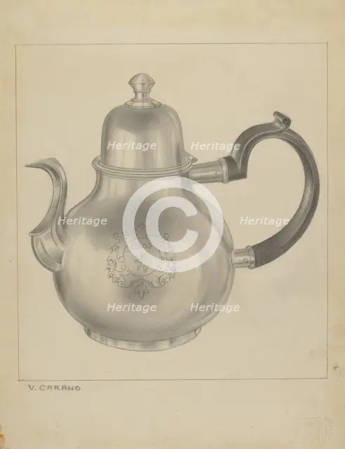 Silver Coffee Pot, c. 1937. Creator: Vincent Carano.