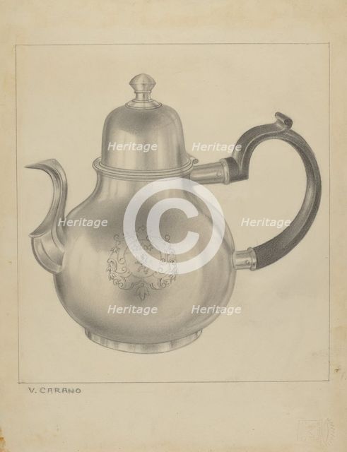 Silver Coffee Pot, c. 1937. Creator: Vincent Carano.