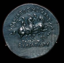 Silver coin of Eucratides I, a King of Bactria