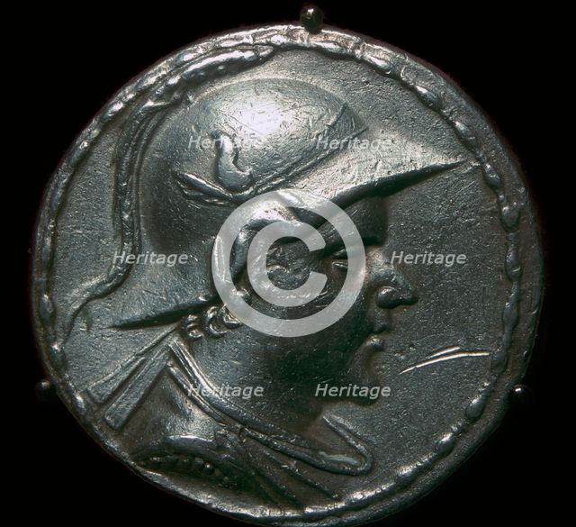 Silver coin of Eucratides I, a King of Bactria. Artist: Unknown