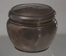 Silver container and lid owned by members of the Ellis family, late 19th-early 20th century. Creator: Unknown