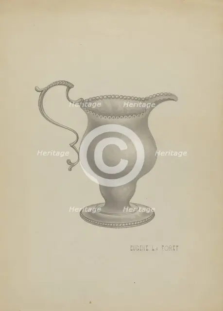 Silver Cream Pitcher, c. 1936. Creator: Eugene La Foret.