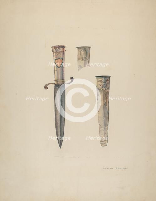 Silver Dagger and Sheath, c. 1940. Creator: Oscar Bluhme.