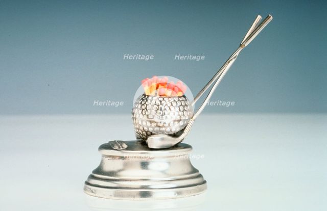 Silver desktop match holder and striker, 1922. Creator: Unknown.