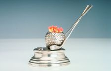 Silver desktop match holder and striker, 1922. Creator: Unknown