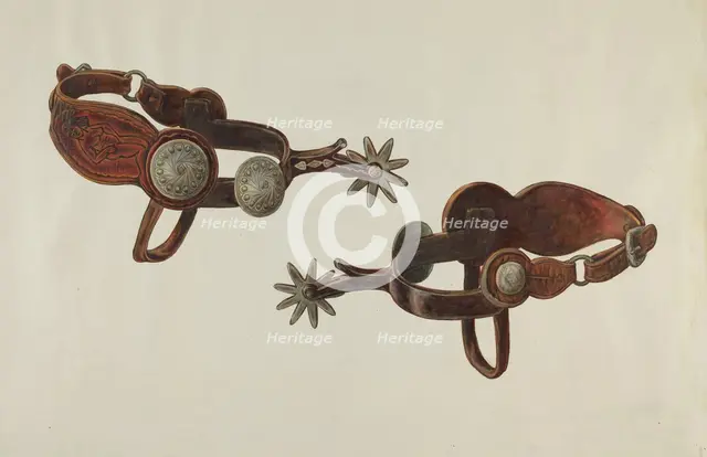 Silver Dollar Spurs, c. 1938. Creator: Cecil Smith.