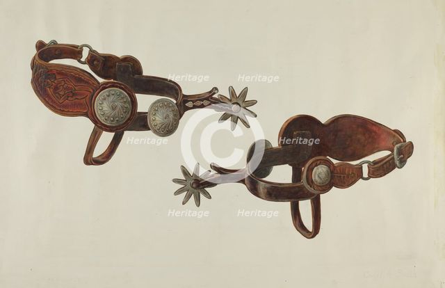 Silver Dollar Spurs, c. 1938. Creator: Cecil Smith.