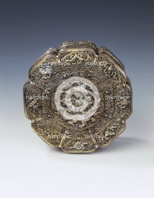 Silver filigree covered box, Qing Dynasty, China, late 18th century-early 19th century. Creator: Unknown.
