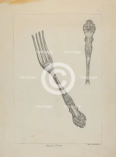 Silver Fork (Rogers Silverware), c. 1936. Creator: Ludmilla Calderon.