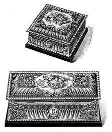 Silver gilt caskets for the toilet-table presented to the Duchess of York by Mr. Walter Mappin, 1895 Creator: Unknown