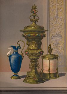 Silver Gilt & Jewelled Vase, Porcelain Vase, Cigar Casket 1863. Artist: Robert Dudley