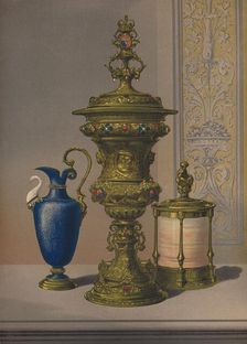 Silver Gilt & Jewelled Vase, Porcelain Vase, Cigar Casket 1863. Artist: Robert Dudley