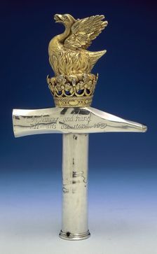 Silver-gilt staff head belonging to the Blacksmiths Company, 1659. Creator: Unknown