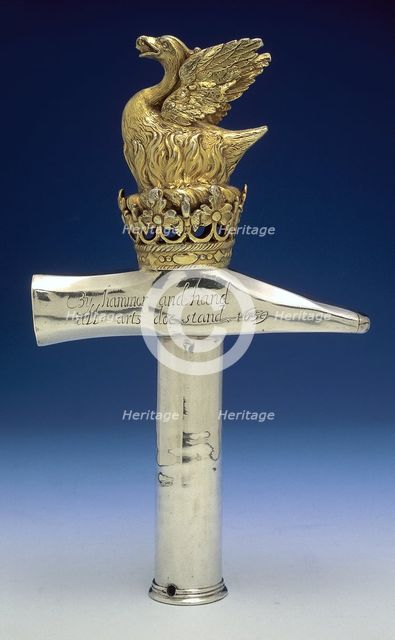 Silver-gilt staff head belonging to the Blacksmiths' Company, 1659. Creator: Unknown.
