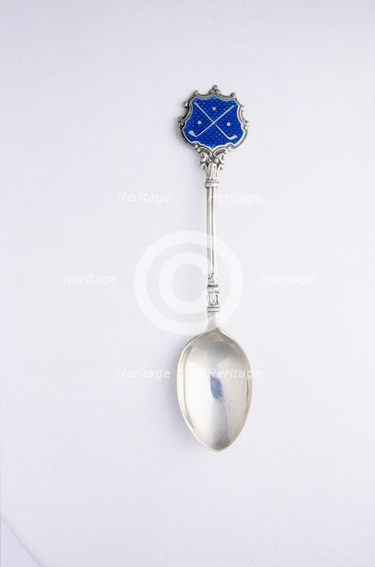 Silver golfing spoon with enamelled shield, c1910. Creator: Unknown.