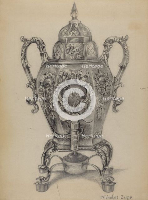 Silver Hot Water Urn, c. 1936. Creator: Nicholas Zupa.