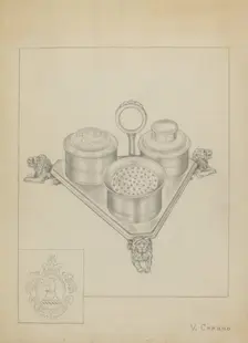 Silver Ink Stand, c. 1936. Creator: Vincent Carano