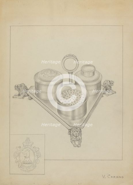 Silver Ink Stand, c. 1936. Creator: Vincent Carano.