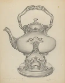 Silver Kettle with Lamp & Stand, c. 1937. Creator: R.E. Schearer