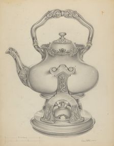 Silver Kettle with Lamp & Stand, c. 1937. Creator: R.E. Schearer