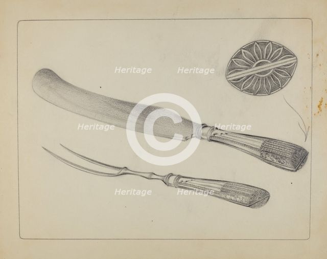 Silver Knife and Fork, c. 1935. Creator: A. Zimet.