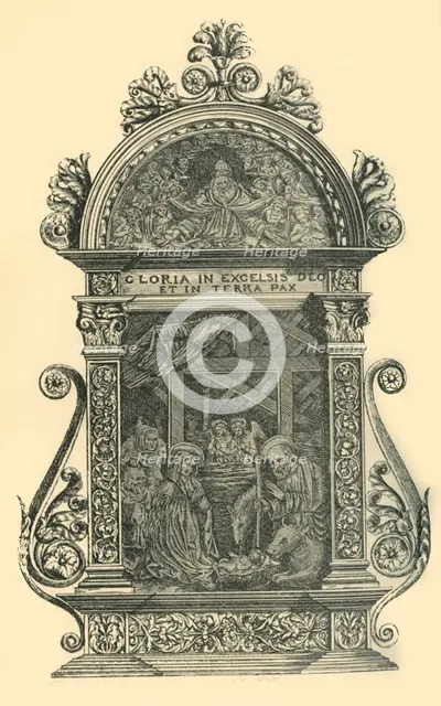 Silver pax with nativity scene, early-mid 19th century, (1881). Creator: W. M. McGill.