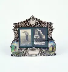 Silver picture frame with golfing photographs, USA, c1900. Creator: Gorham Corporation