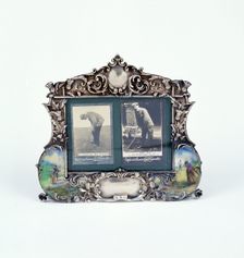 Silver picture frame with golfing photographs, USA, c1900. Creator: Gorham Corporation