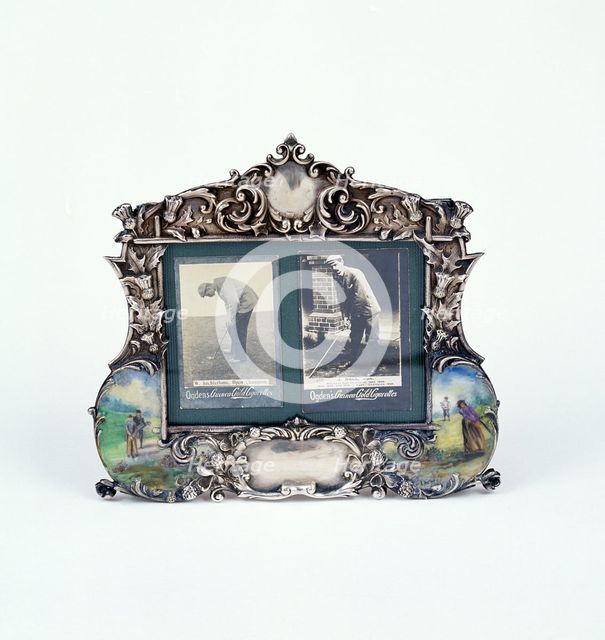 Silver picture frame with golfing photographs, USA, c1900.  Creator: Gorham Corporation.
