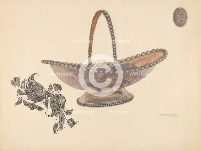 Silver Plate Bread Basket, c. 1937. Creator: Chris Makrenos.