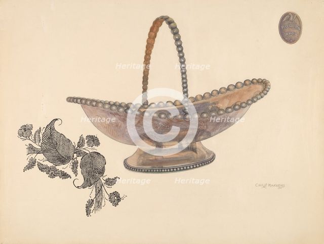Silver Plate Bread Basket, c. 1937. Creator: Chris Makrenos.