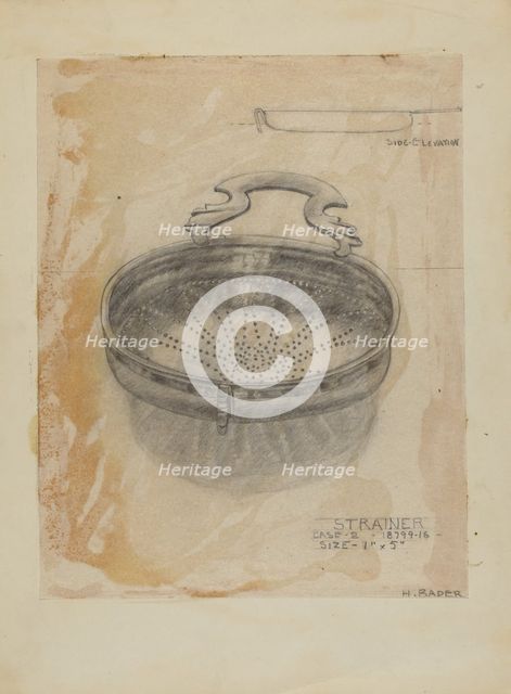 Silver Strainer, 1935/1942. Creator: Herman Bader.