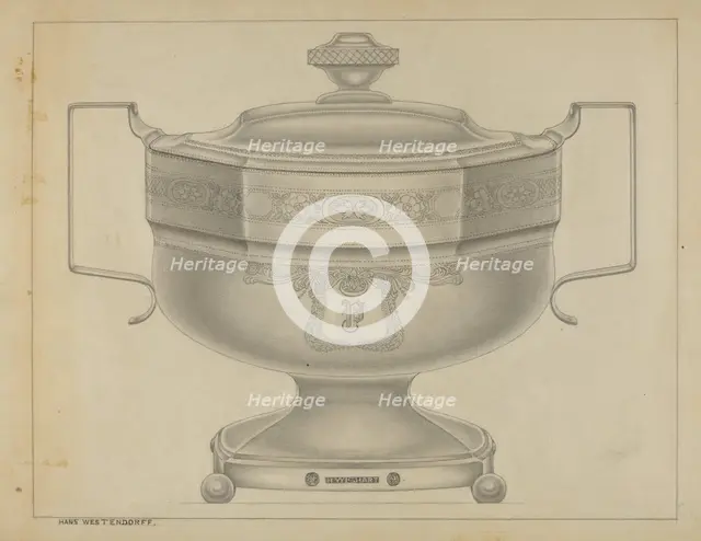 Silver Sugar Bowl, c. 1936. Creator: Bernard Westmacott.