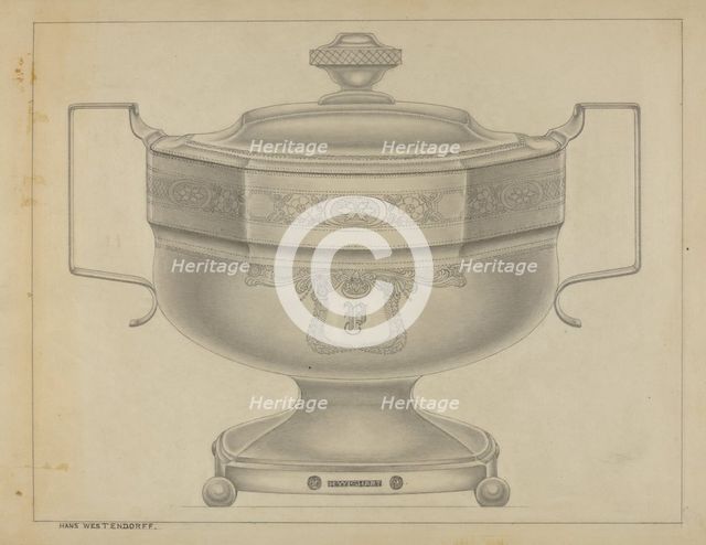 Silver Sugar Bowl, c. 1936. Creator: Bernard Westmacott.