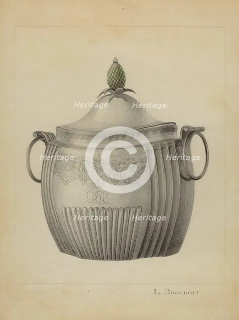 Silver Sugar Bowl, c. 1936. Creator: Leo Drozdoff.