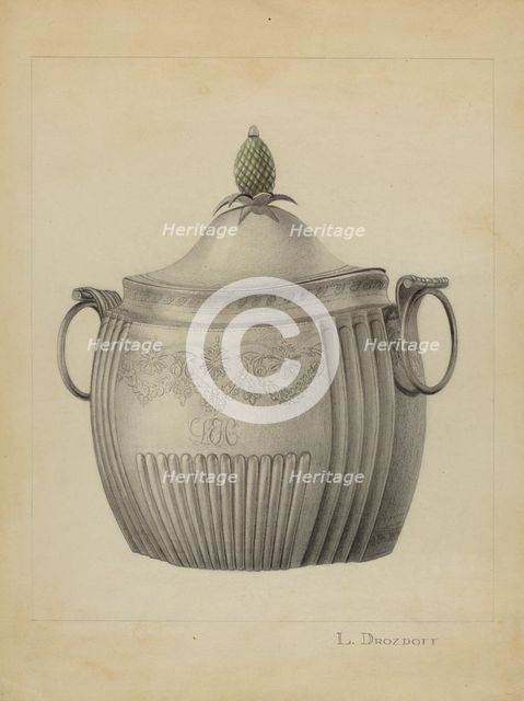 Silver Sugar Bowl, c. 1936. Creator: Leo Drozdoff.