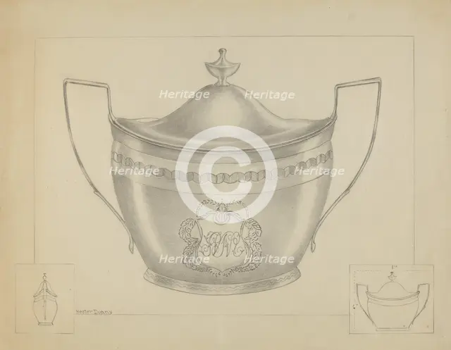 Silver Sugar Bowl with Cover, 1936. Creator: Hester Duany.