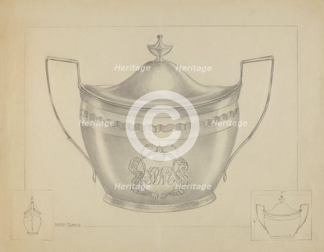 Silver Sugar Bowl with Cover, 1936. Creator: Hester Duany.