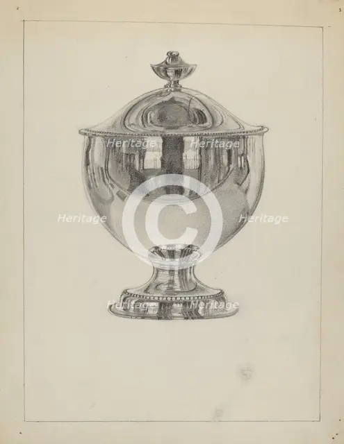 Silver Sugar Bowl with Cover, c. 1936. Creator: Vincent Carano.