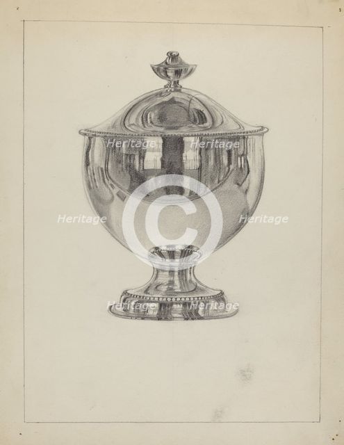Silver Sugar Bowl with Cover, c. 1936. Creator: Vincent Carano.