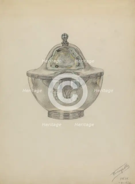Silver Sugar Bowl with Cover, c. 1936. Creator: Frank Fumagalli.