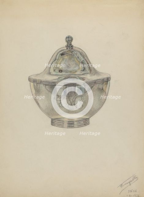 Silver Sugar Bowl with Cover, c. 1936. Creator: Frank Fumagalli.