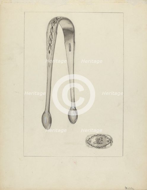 Silver Sugar Tongs, 1935/1942. Creator: Anthony Zuccarello.