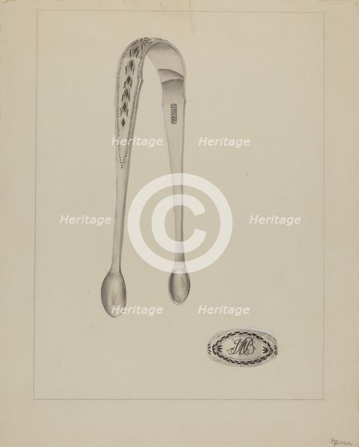 Silver Sugar Tongs, c. 1936. Creator: Anthony Zuccarello.