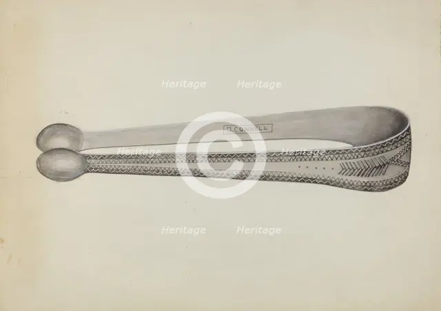 Silver Sugar Tongs, c. 1936. Creator: John R. Towers.