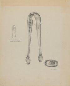 Silver Sugar Tongs, c. 1937. Creator: Grace Halpin
