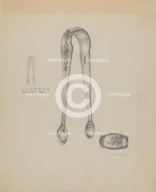 Silver Sugar Tongs, c. 1937. Creator: Grace Halpin.