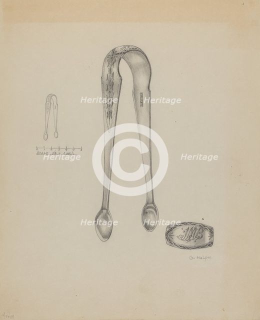 Silver Sugar Tongs, c. 1937. Creator: Grace Halpin.