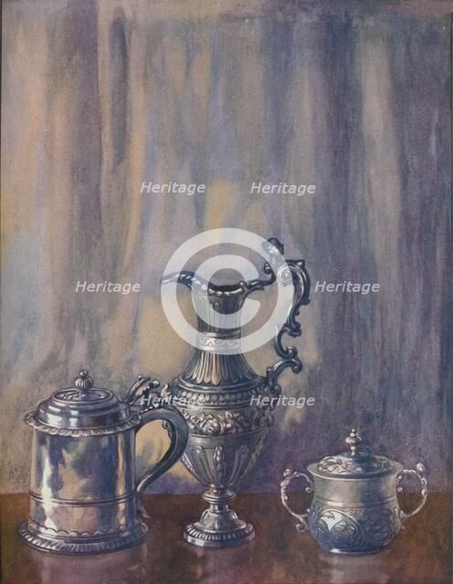 'Silver Tankard, 1695; Jug, 1746; Cup and Cover,1658', c19th century, (1920). Creator: Unknown.